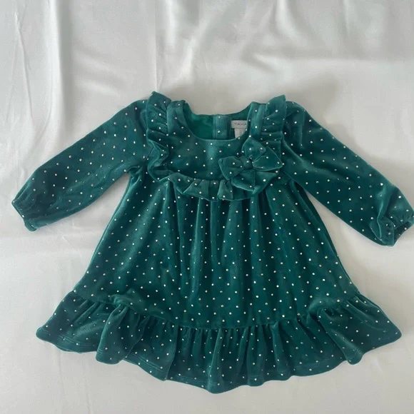 green emerald velvet dress Floral Smocked Green Silk Short Sleeve Baby & Toddler Dress – Carriage  Boutique main image 0